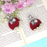 Haskalakari Handmade Silver Trishul Design Maroon Fabric Earrings With Pearls For Women