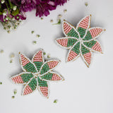 Hastkalakari Handmade Trendy Star Shape Beaded Pink-Green Stud Earrings For Women