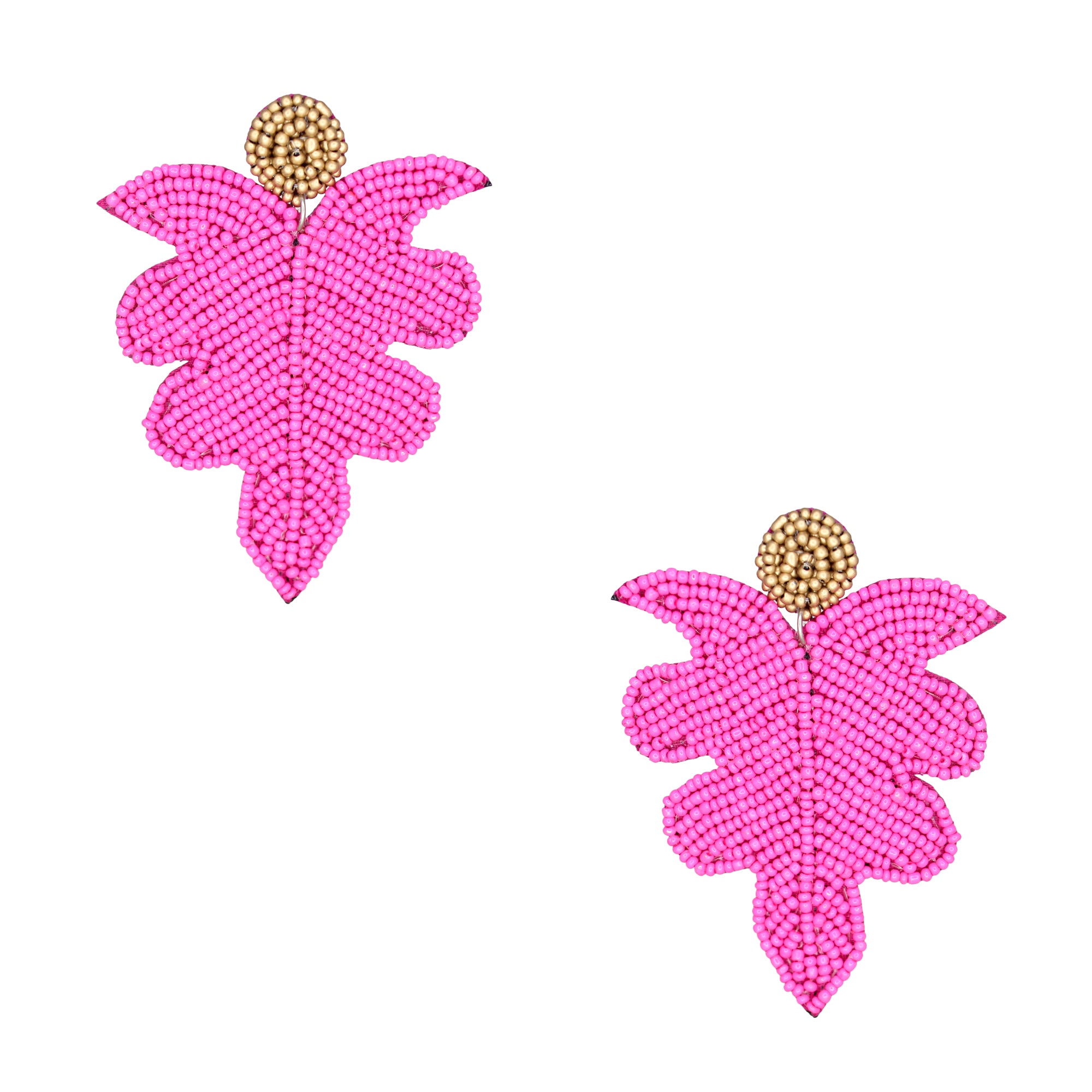 Hastkalakari Handcrafted Minimal Pink Leaf Design Beaded Dangler Earrings For Women