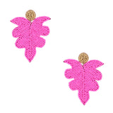 Hastkalakari Handcrafted Minimal Pink Leaf Design Beaded Dangler Earrings For Women