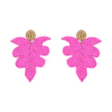 Hastkalakari Handcrafted Minimal Pink Leaf Design Beaded Dangler Earrings For Women