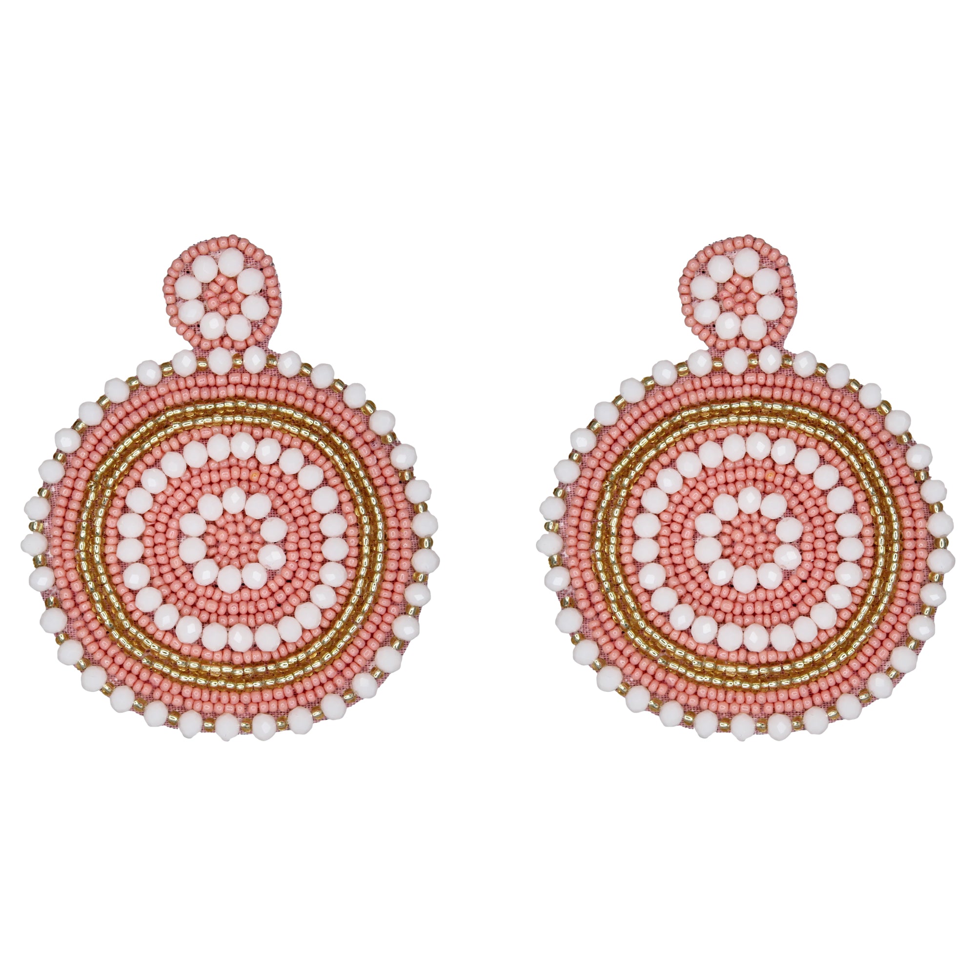 Hastkalakari Handcrafted Ethnic Pink Round Beaded Dangler Earrings For Women