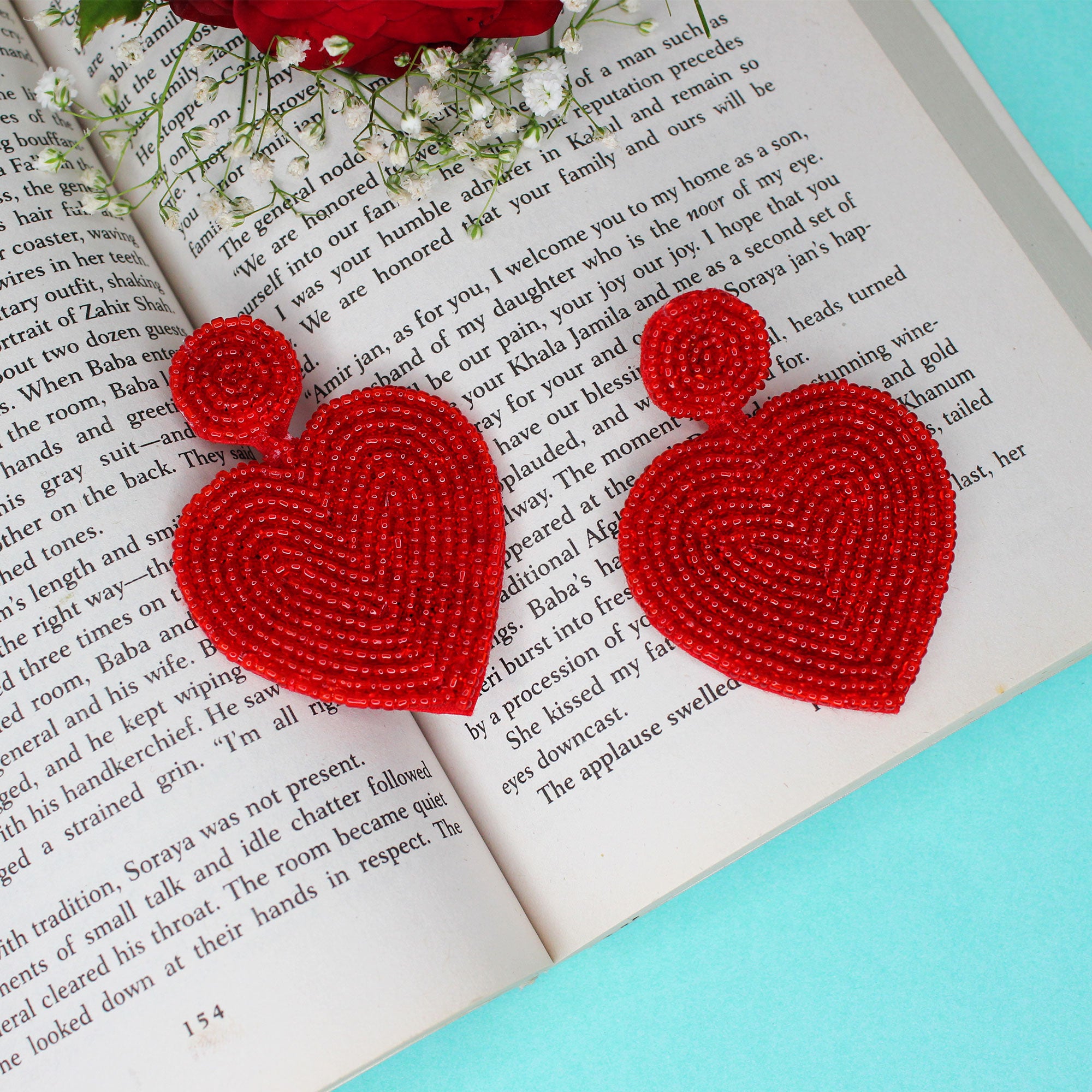 Hastkalakari Handmade Vibrant Red heart Shape Dangler Beaded Earrings For Women