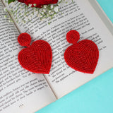 Hastkalakari Handmade Vibrant Red heart Shape Dangler Beaded Earrings For Women