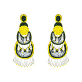 Hastkalakari Handcrafted Trendy Green-yellow Beaded Dangler Earrings For Women