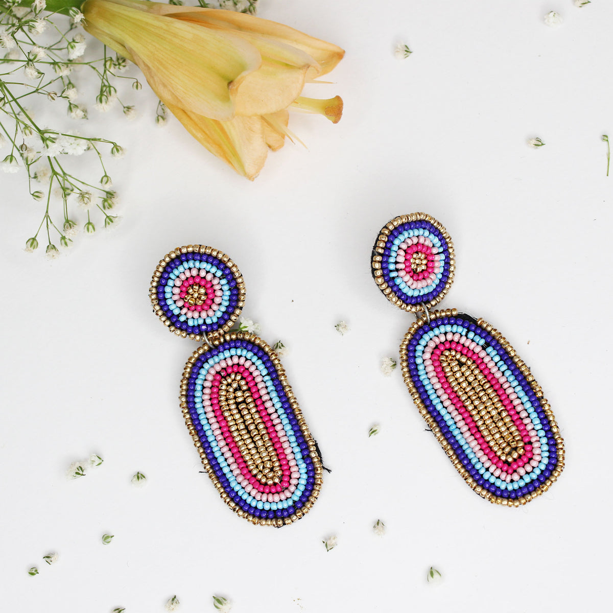 Hastkalakari Handmade Quirky Blue Drop Beaded Earrings For Women