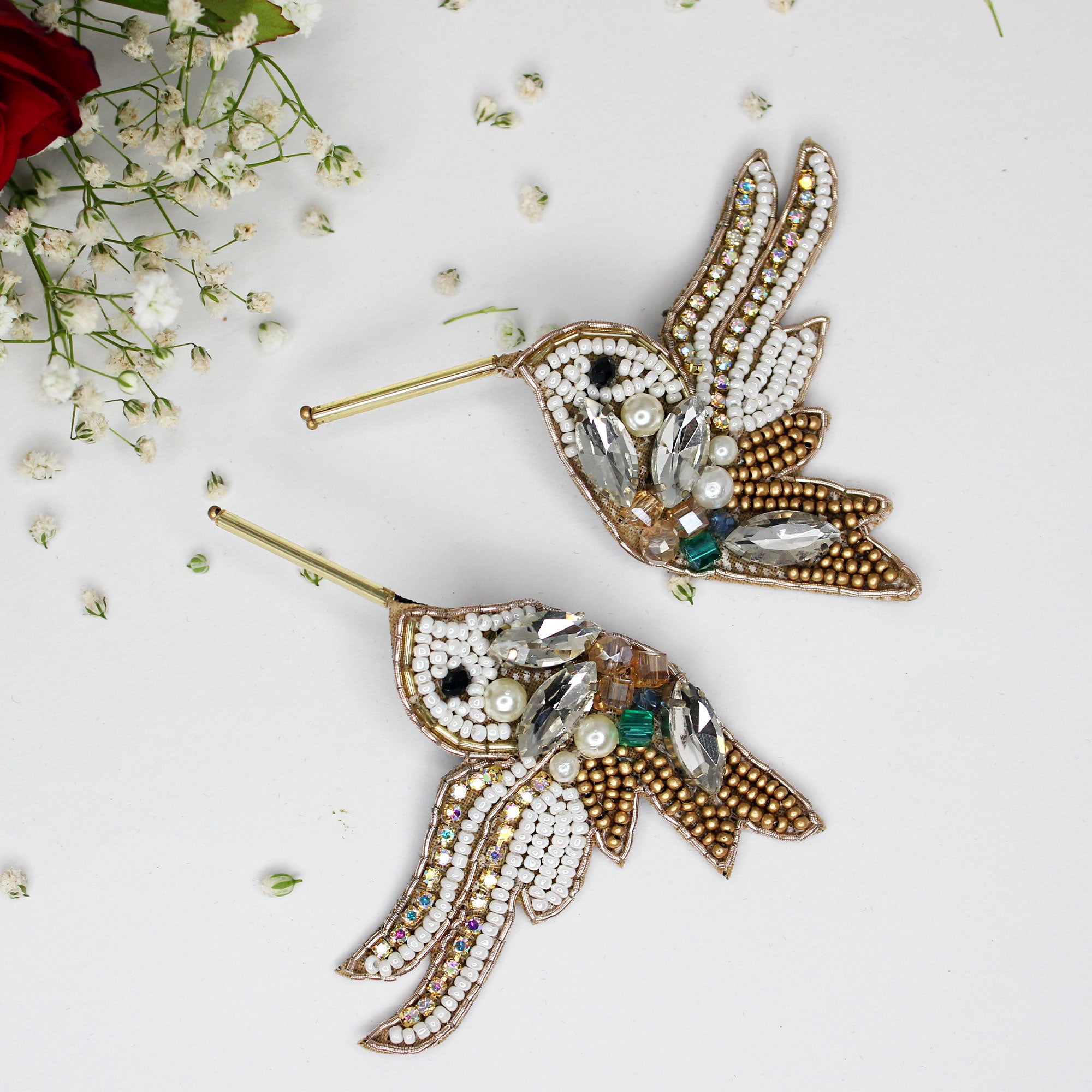Hastkalakari Handmade Quirky Bird Design Stud Earrings With Premium Crystal For Women