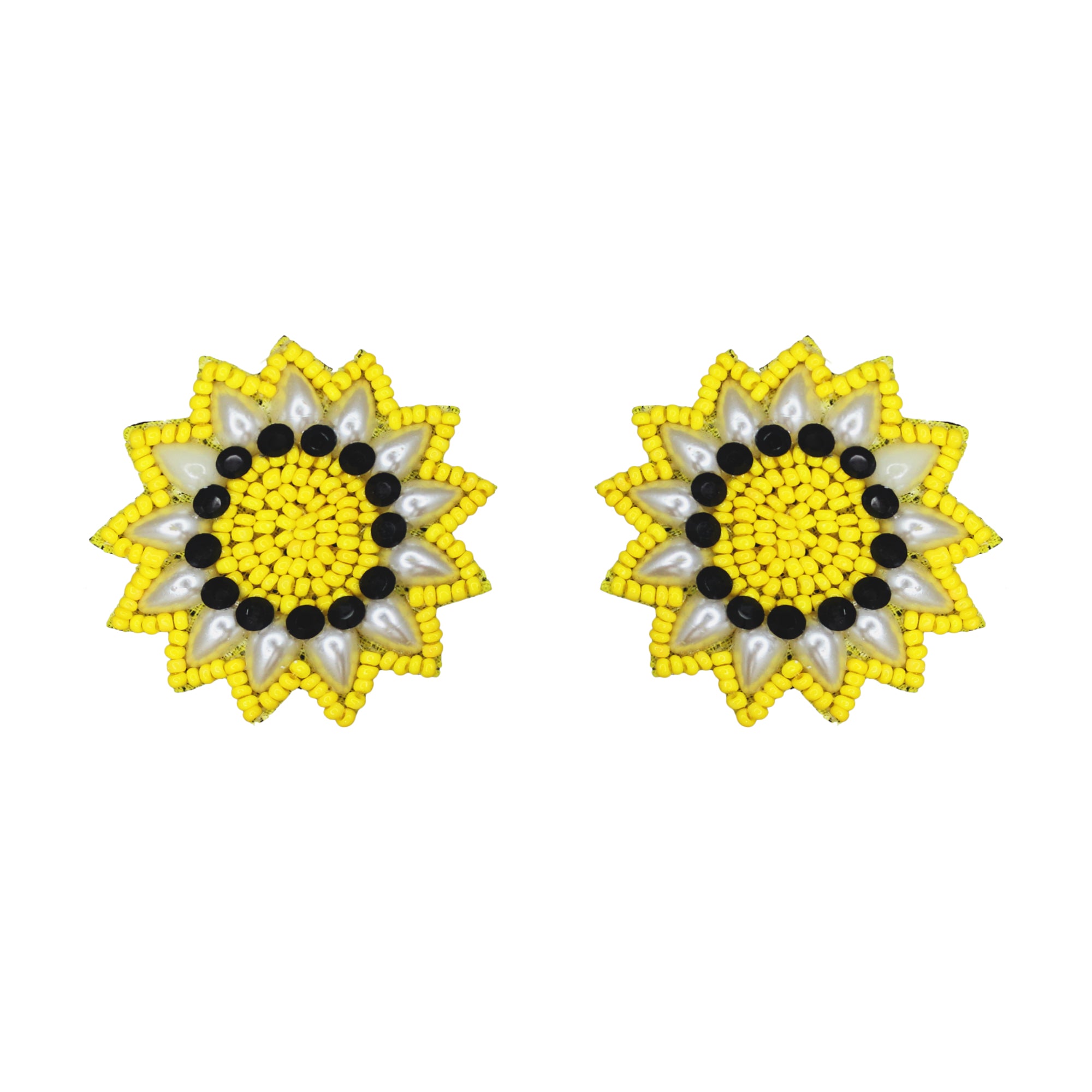 Hastkalakari Handmade Sun Flower Design Beaded Stud Earrings For Women