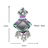 Hastkalakari Handmade Sea-Green Mirror Work Fabric Earrings With Silver Motifs For Women