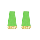 Hastkalakari Handmade Elegant Geometrical Green Fabric Stud Earrings With Antique Golden Coins For Women