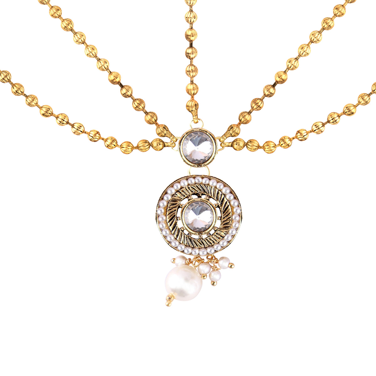 Abhinn Royal Gold Plated Double Side Strand Golden Pearl For Women