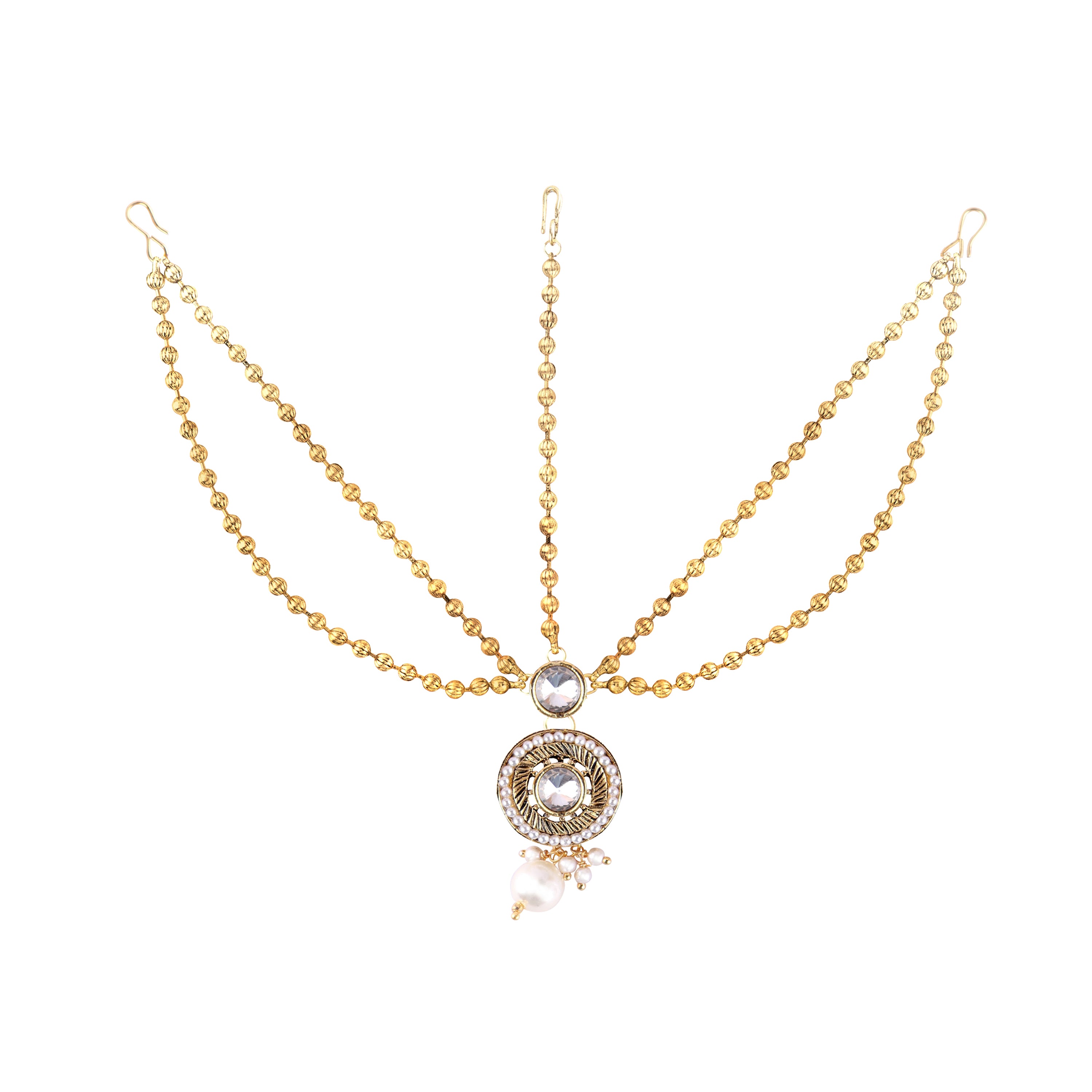 Abhinn Royal Gold Plated Double Side Strand Golden Pearl For Women