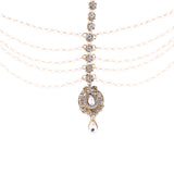 Abhinn Designer Gold Plated Multi Strand Floral Maang Tikka With Pearls and CZ Crystal Stones For Women