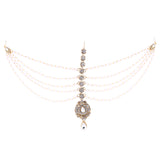 Abhinn Designer Gold Plated Multi Strand Floral Maang Tikka With Pearls and CZ Crystal Stones For Women