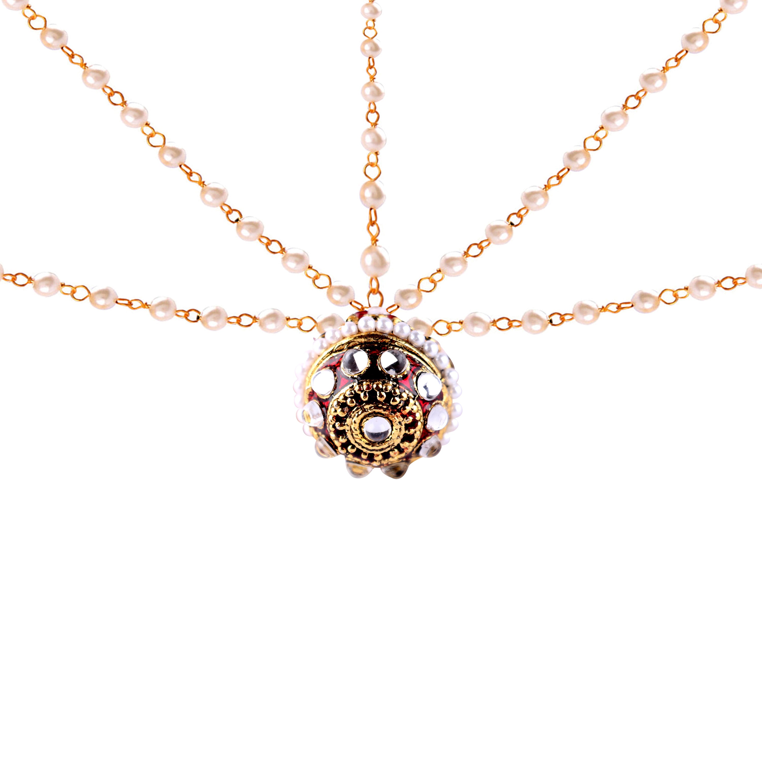 Abhinn Rajasthani Gold Plated Double Side Strand Borla Maang Tikka With Pearls For Women