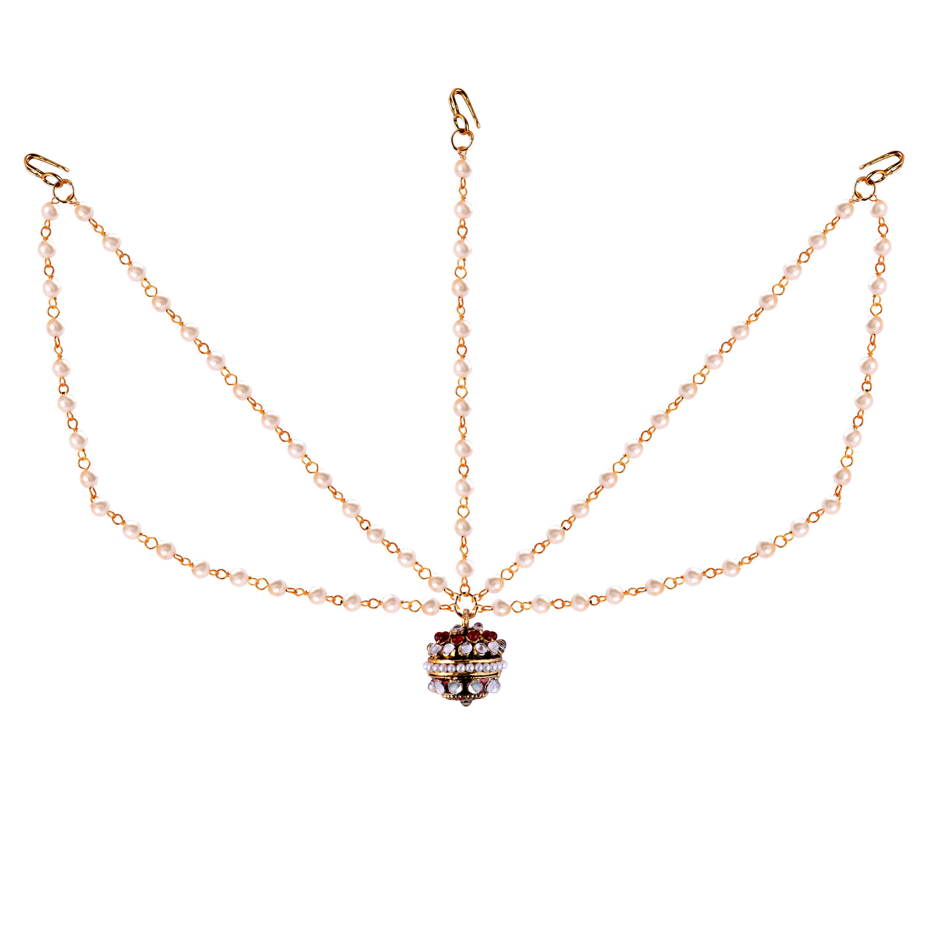 Abhinn Rajasthani Gold Plated Double Side Strand Borla Maang Tikka With Pearls For Women