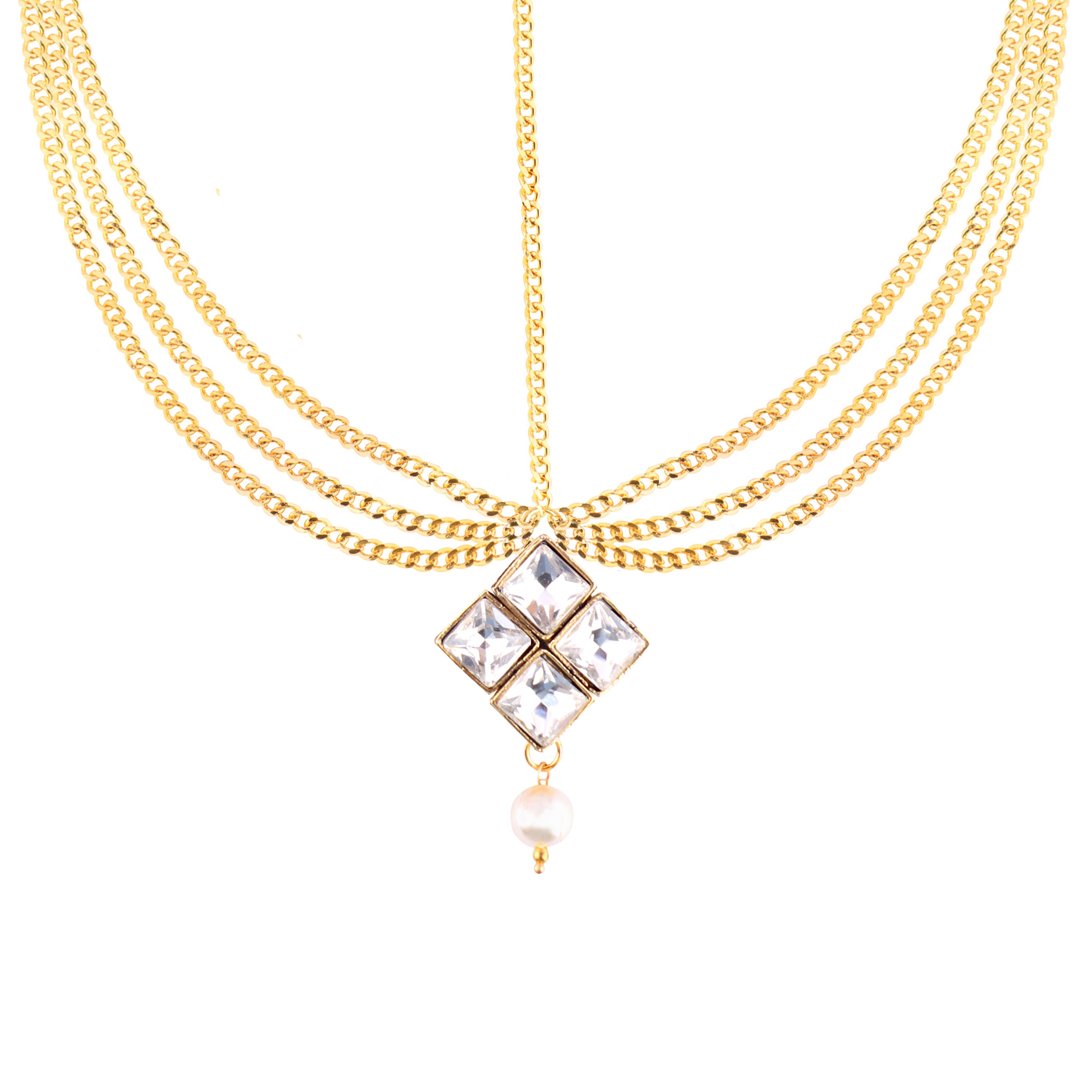 Abhinn Royal Gold Plated Triple Side Strand Maang Tikka with CZ Crystal Stones For Women
