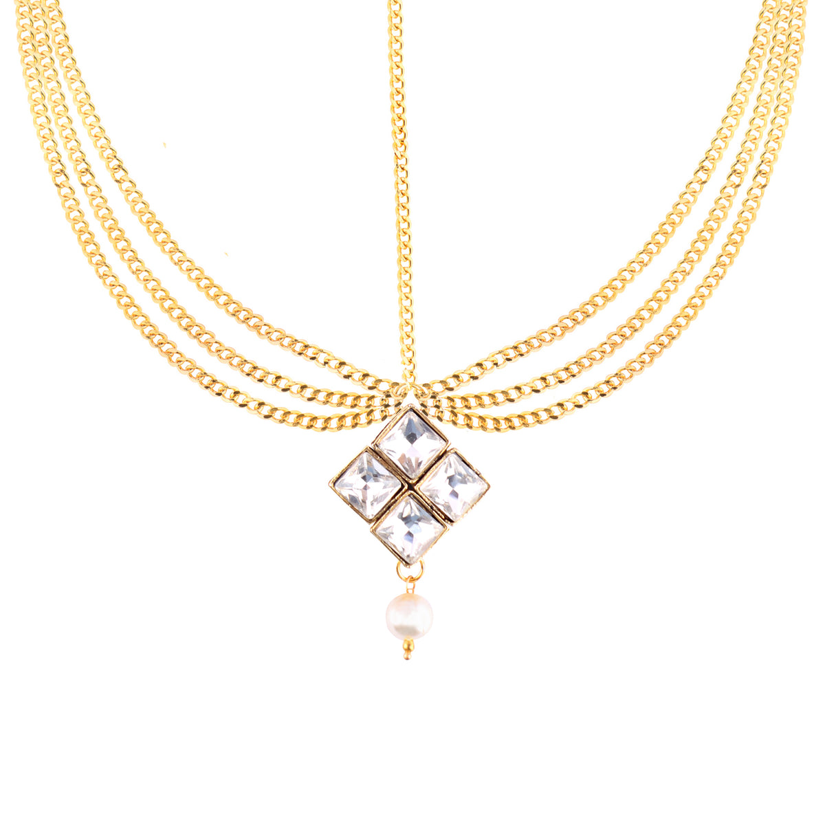 Abhinn Royal Gold Plated Triple Side Strand Maang Tikka with CZ Crystal Stones For Women