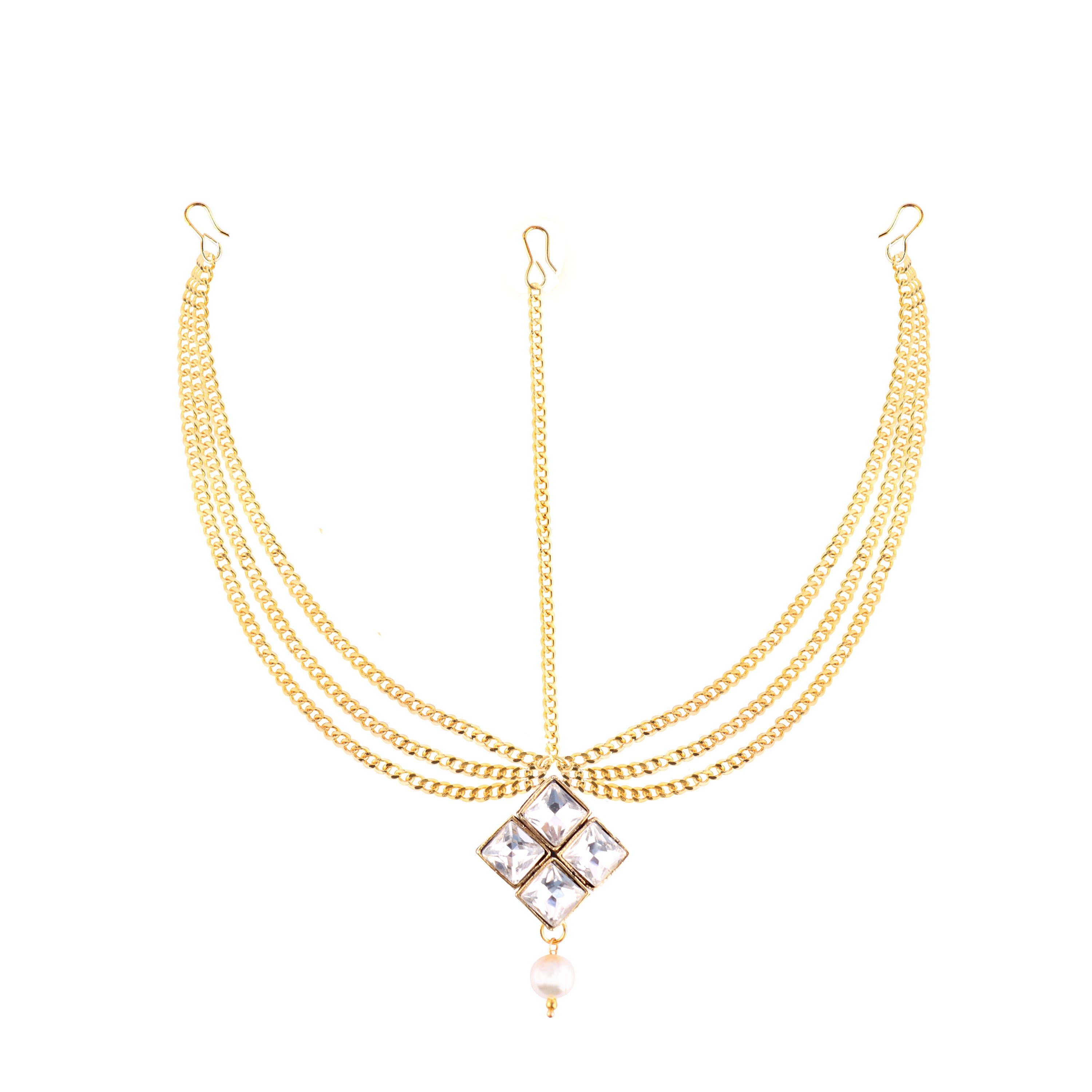 Abhinn Royal Gold Plated Triple Side Strand Maang Tikka with CZ Crystal Stones For Women