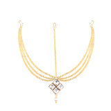 Abhinn Royal Gold Plated Triple Side Strand Maang Tikka with CZ Crystal Stones For Women