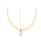 Abhinn Designer Gold Plated Double Side Strand Maang tikka With Round CZ Crystal Stones For Women