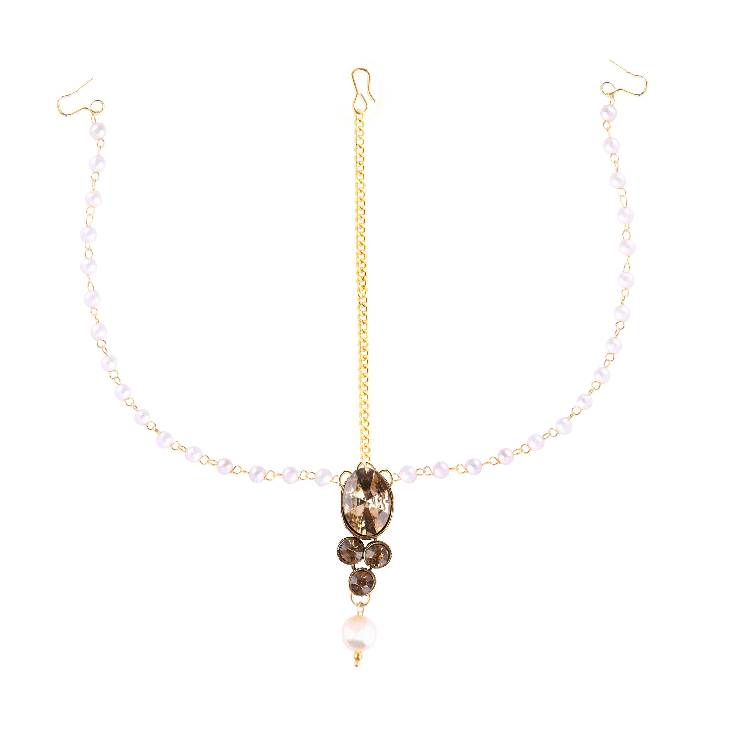 Abhinn Designer Gold Plated Single Side Strand Maang Tikka With Brown Stones For Women
