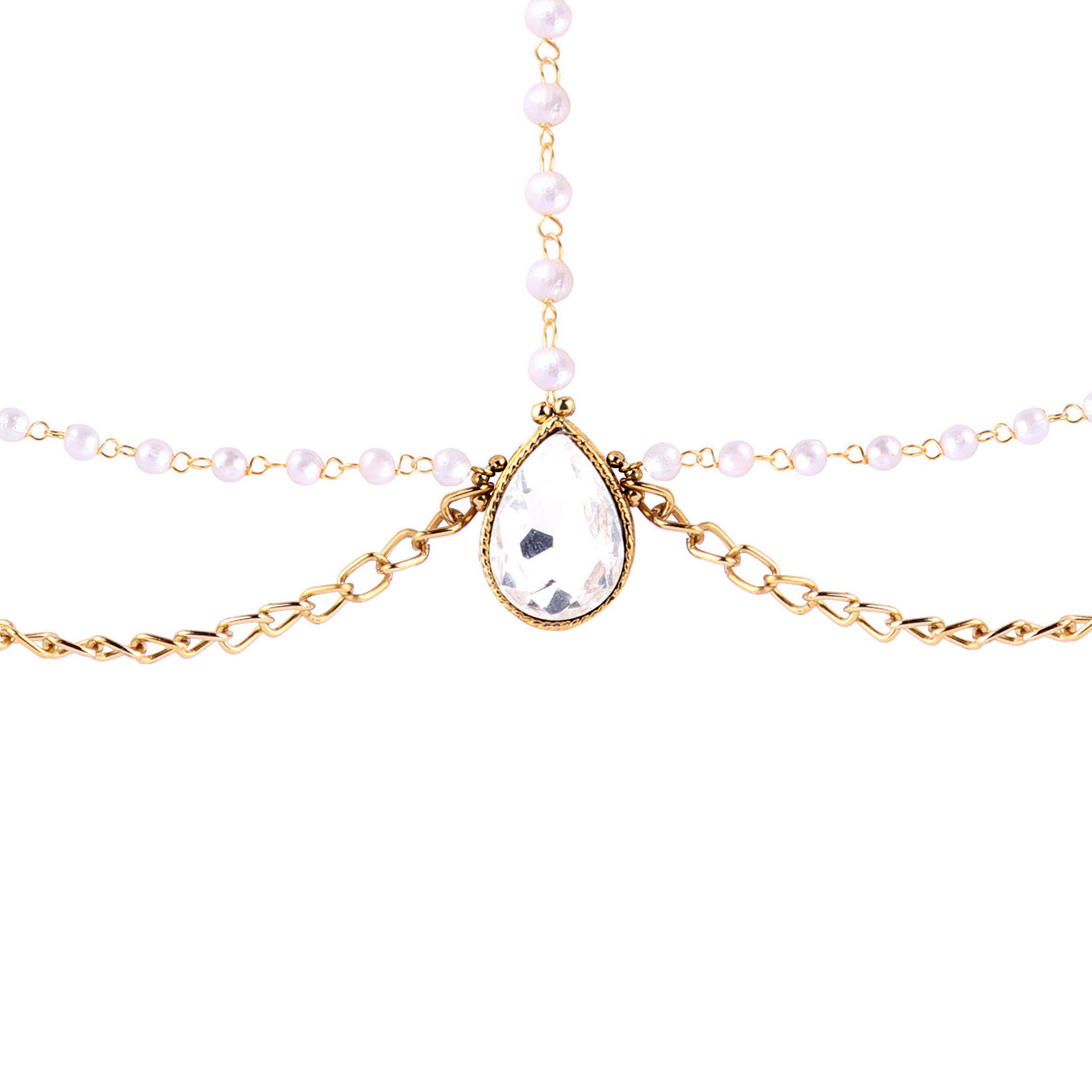 Abhinn Designer Gold Plated Double Side Strand Maang Tikka With Stones and Pearls For Women