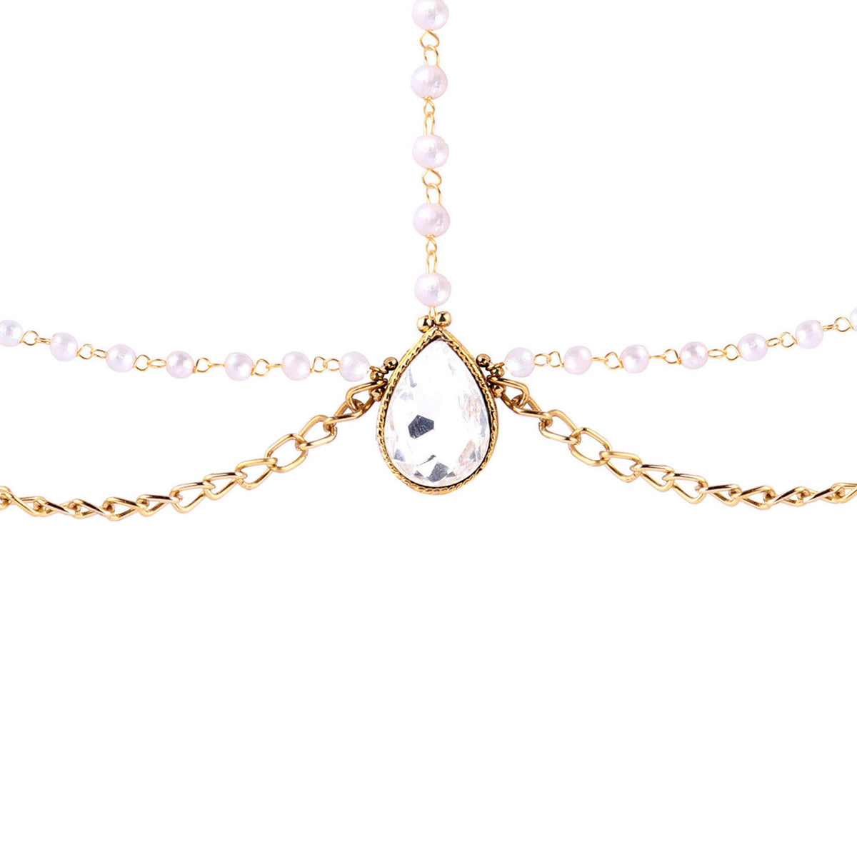 Abhinn Designer Gold Plated Double Side Strand Maang Tikka With Stones and Pearls For Women