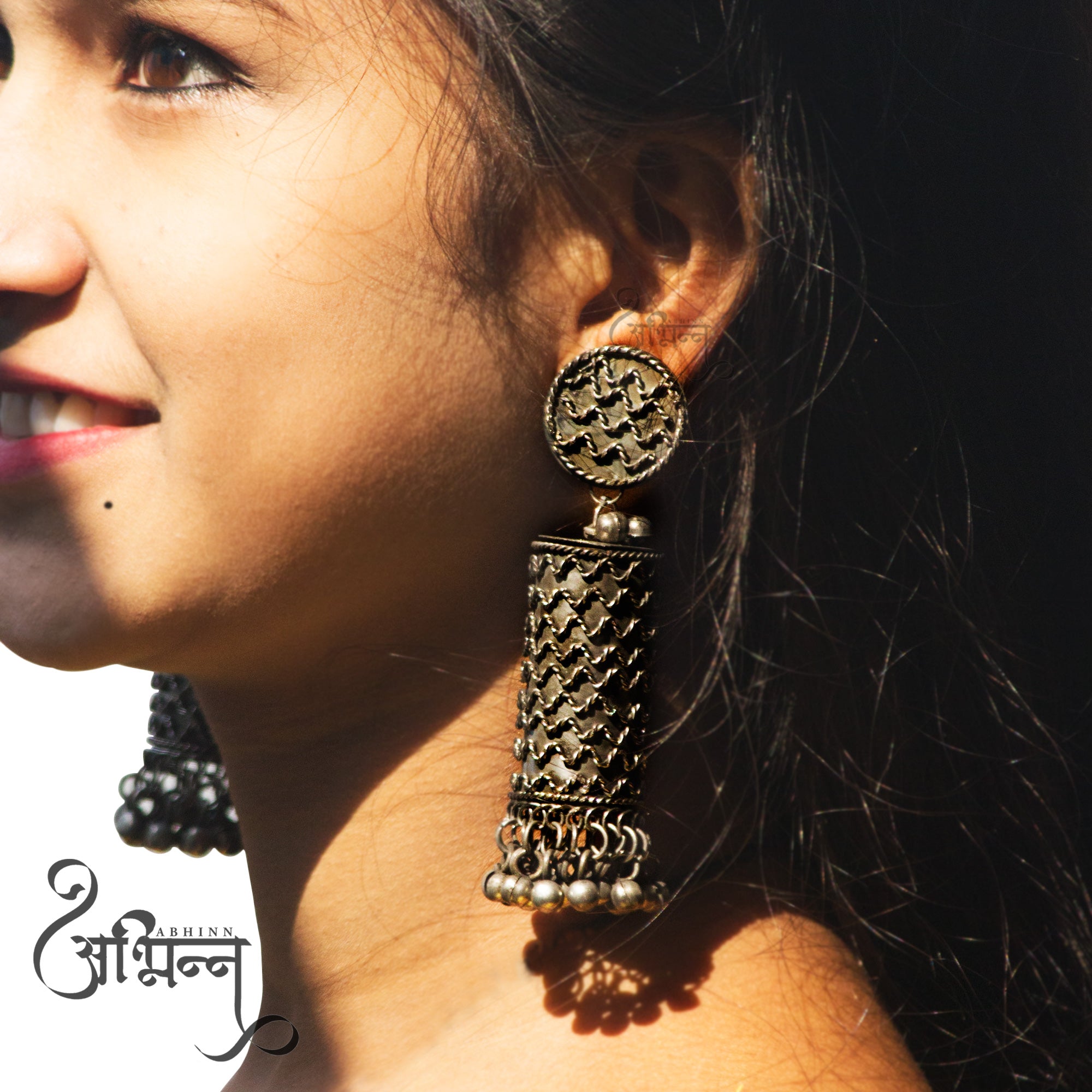 Abhinn Black Polished Cylindrical Shape Spiral Jhumka Earrings For Women
