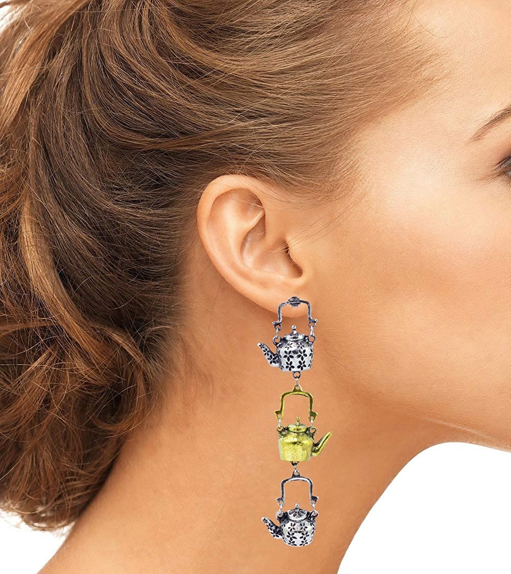 Abhinn Alloy Designer Kettle Shape Dual Tone Gold-plated Oxidised Earrings for Women
