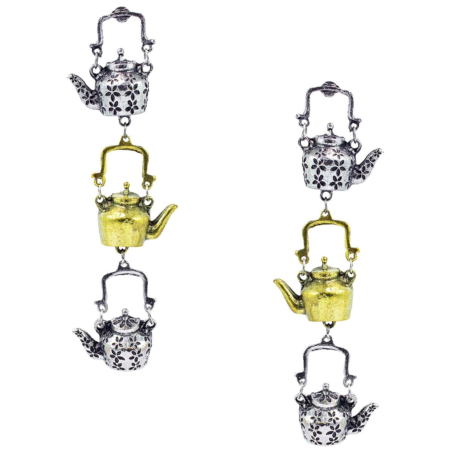 Abhinn Alloy Designer Kettle Shape Dual Tone Gold-plated Oxidised Earrings for Women