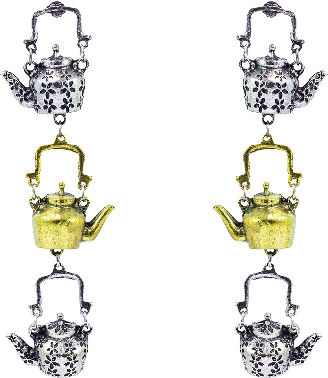 Abhinn Alloy Designer Kettle Shape Dual Tone Gold-plated Oxidised Earrings for Women