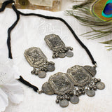 Abhinn Silver Oxidised Temple Design Necklace Set For Women