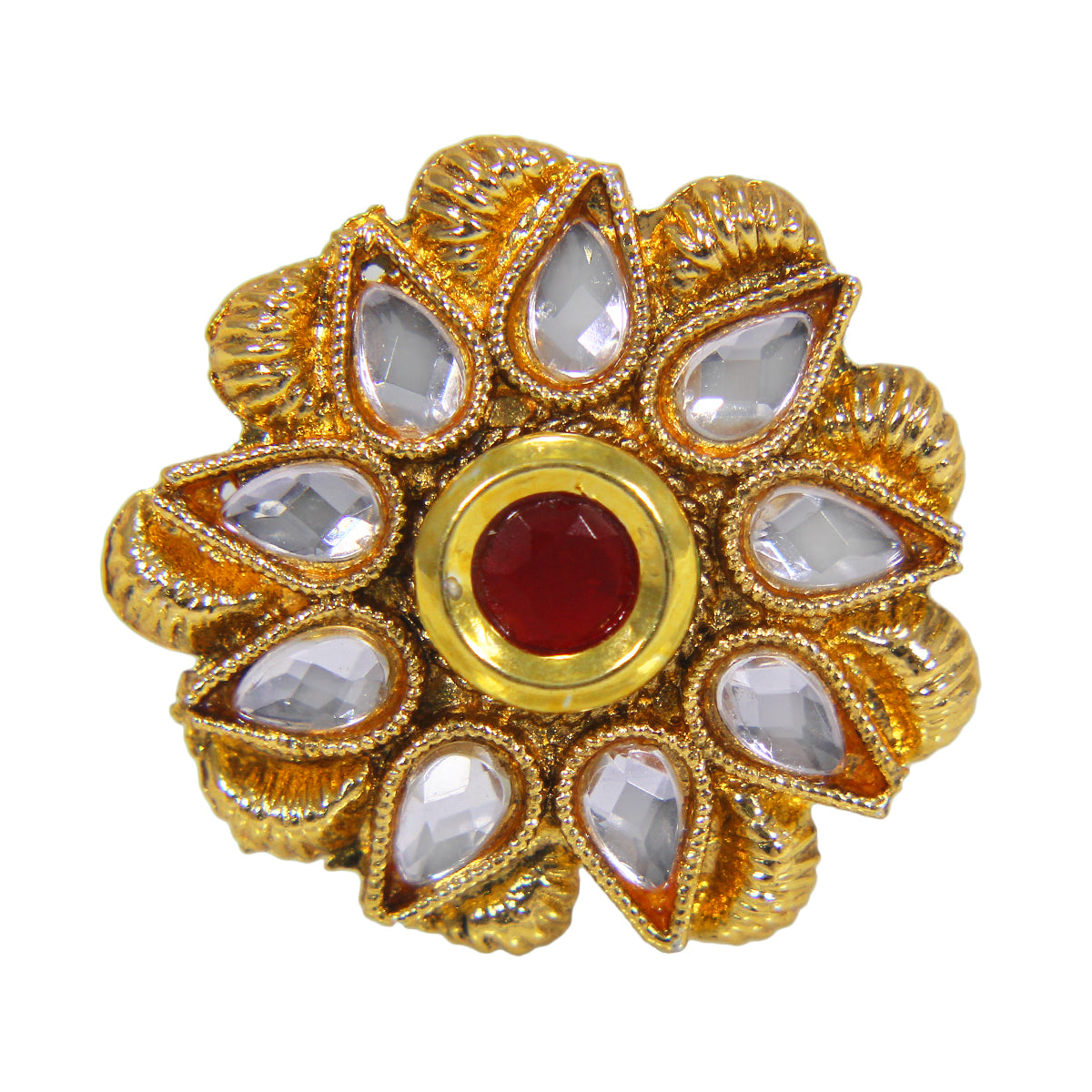 Beautiful Golden Plated Ring with Red White Crystal Stones