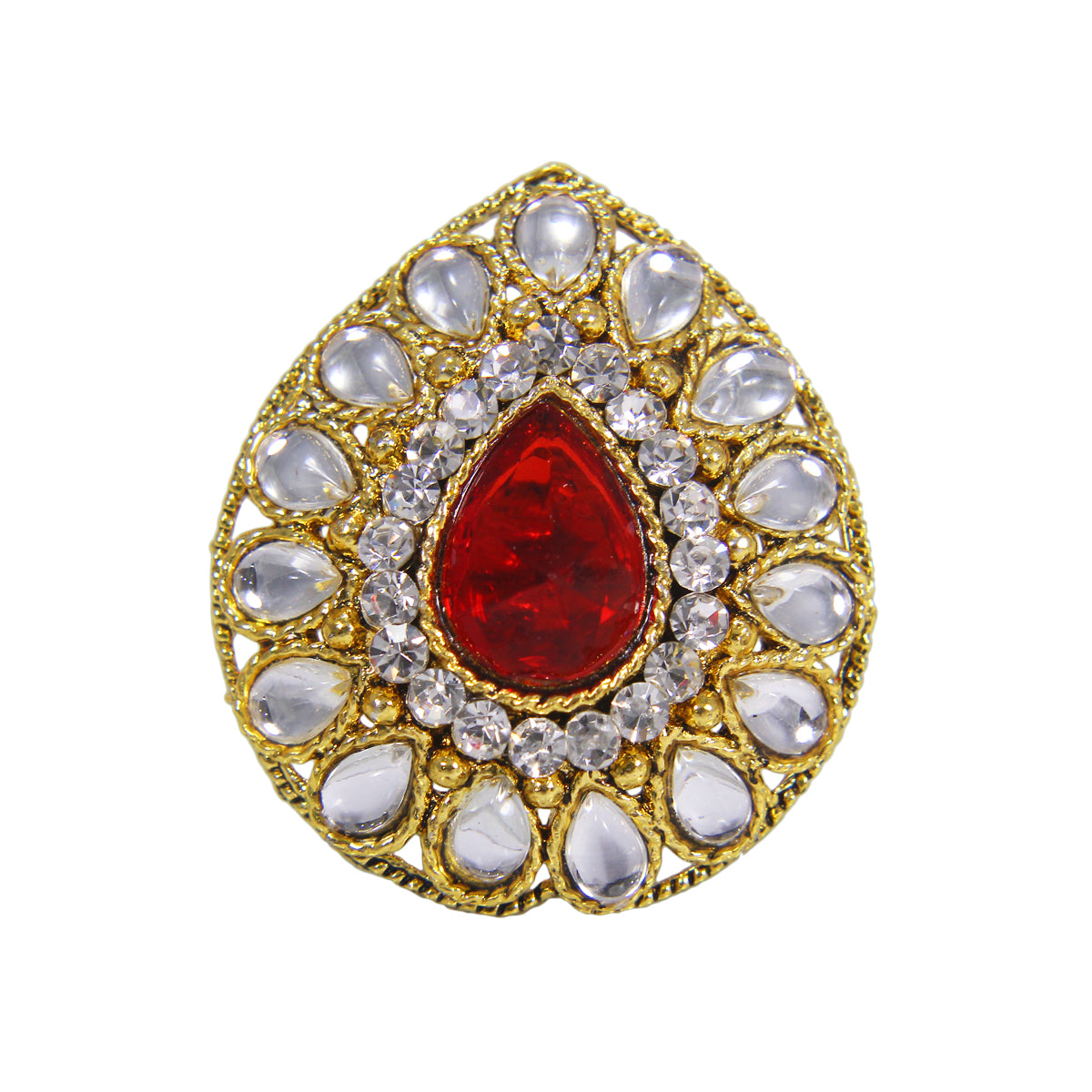 Beautiful Golden Plated Ring with Red White Crystal Stones