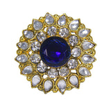 Abhinn Beautiful Royal Golden Plated Round Floral Design Ring with Blue White Crystal Stones