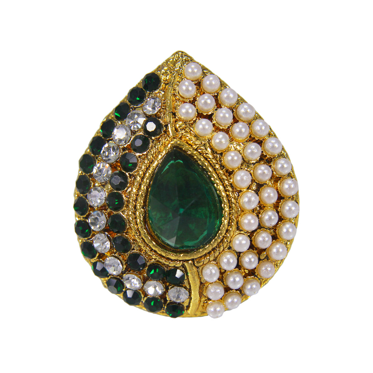Beautiful Golden Plated Ring with Green White Crystal Stones