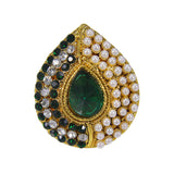 Beautiful Golden Plated Ring with Green White Crystal Stones