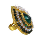 Beautiful Golden Plated Ring with Green White Crystal Stones