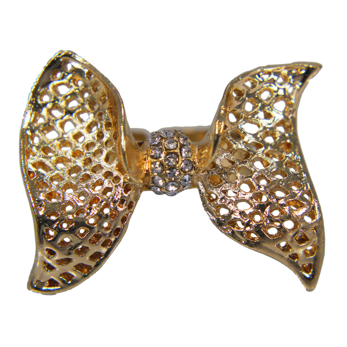 Abhinn Beautiful Designer Royal Golden Floral Bow Shaped Ring with Golden Pearls