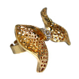 Abhinn Beautiful Designer Royal Golden Floral Bow Shaped Ring with Golden Pearls