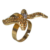 Abhinn Beautiful Designer Royal Golden Floral Bow Shaped Ring with Golden Pearls