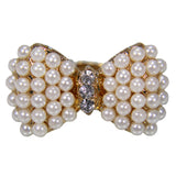 Beautiful Designer Royal Golden Floral Bow Shaped Ring with White Pearls