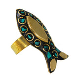 Latest Black Golden Fish Design Ring with Blue Boho Tibetian Work