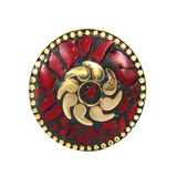 Beautiful Bohemian Black Golden Ring with Red Boho Work