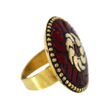 Beautiful Bohemian Black Golden Ring with Red Boho Work