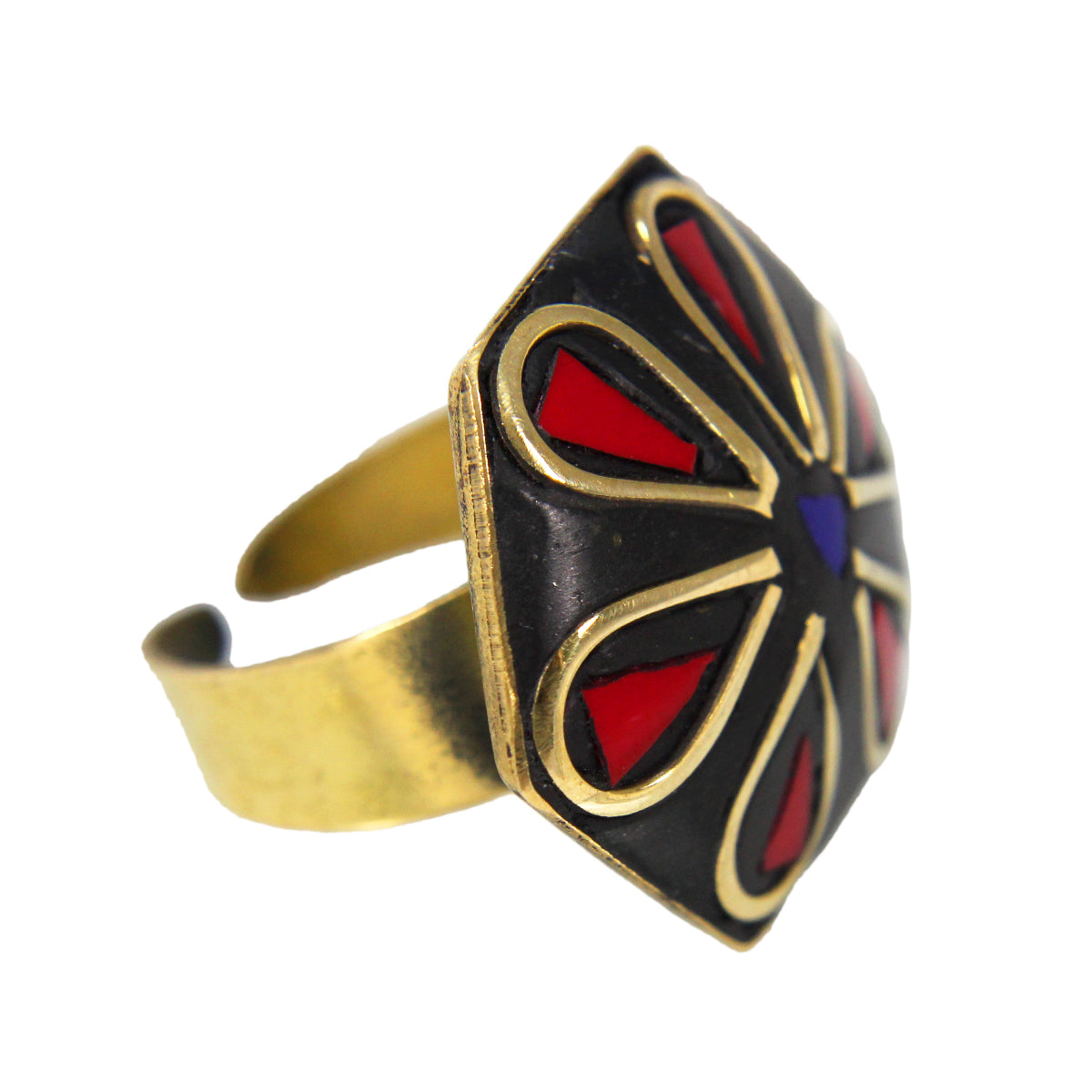  Latest Bohemian Black Golden Design Ring with Red Stone