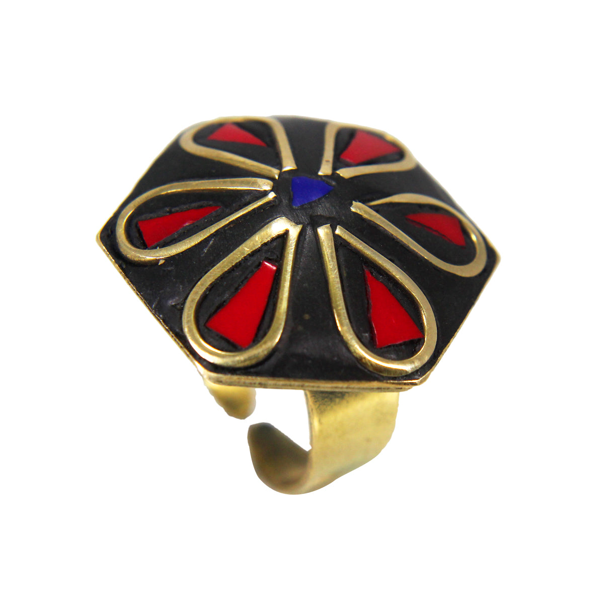  Latest Bohemian Black Golden Design Ring with Red Stone