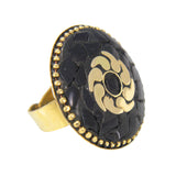 Beautiful Bohemian Black Golden Ring with Boho Tibetian Work