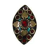 Beautiful Bohemian Black Golden Leaf Shaped Ring with Blue Red Stone